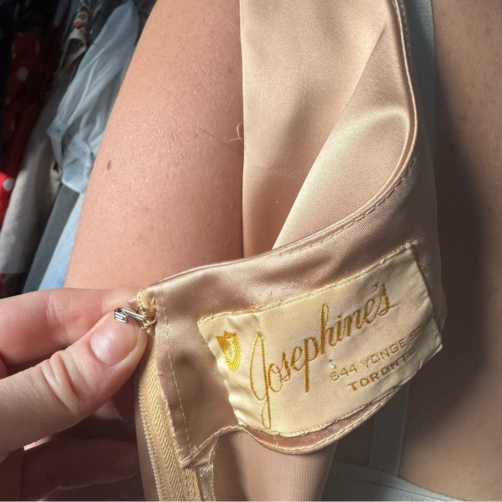 Vintage sleeveless boat neck champagne Party Dress w overskirt  50’s - Picture 14 of 16